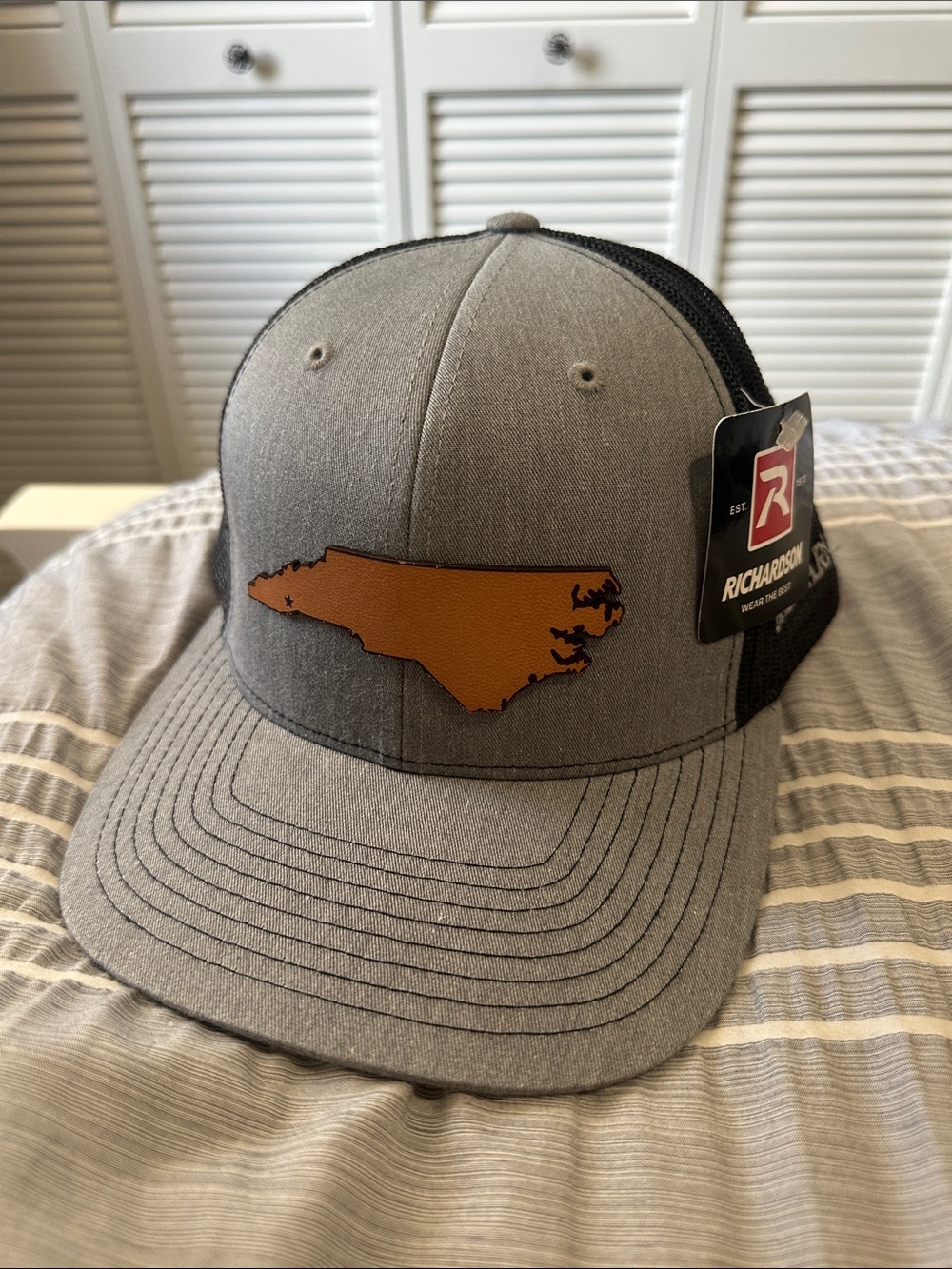 Richardson Men's Grey Trucker Hat with Tan North Carolina Patch